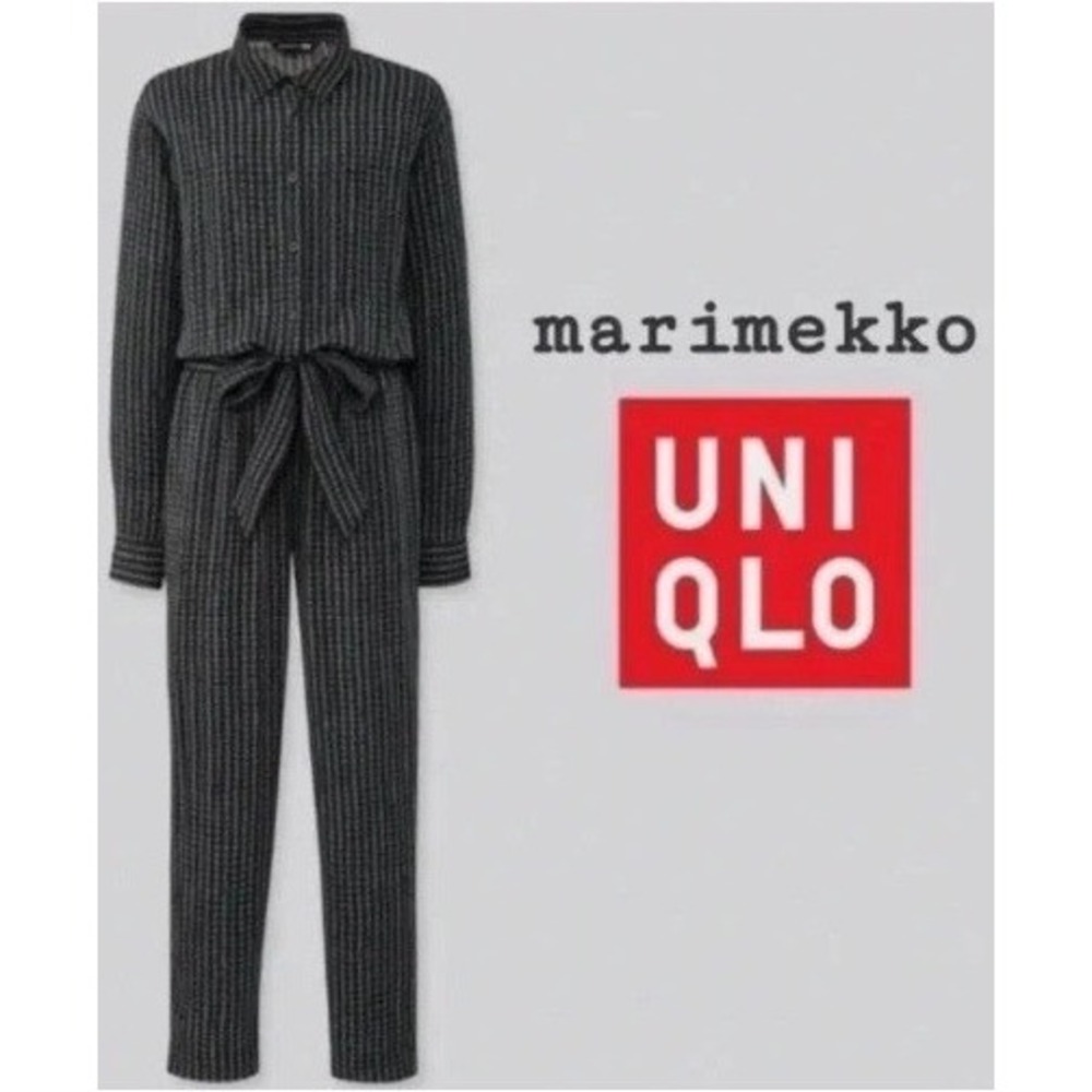 Marimekko x Uniqlo Pienet Kivet Long Sleeve Belted‎ Jumpsuit Button Front sz L